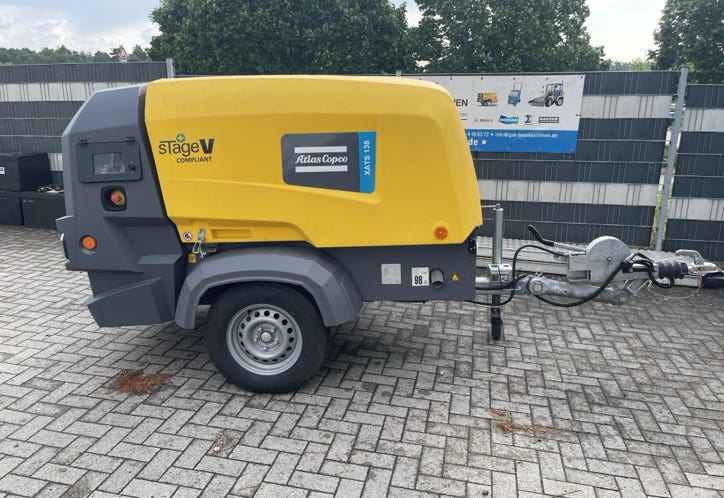 Atlas Copco, Schraubenkompressor, Baustellenkompressor, Kompressor, mobil, Luftpumpe, Fahrbarer Baukompressor, Portable Air Compressor,