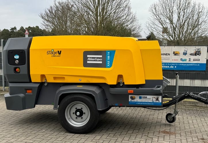 Atlas Copco, Schraubenkompressor, Baustellenkompressor, Kompressor, mobil, Luftpumpe, Fahrbarer Baukompressor, Portable Air Compressor,