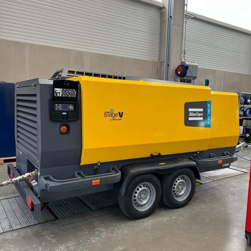 Atlas Copco, Schraubenkompressor, Baustellenkompressor, Kompressor, mobil, Luftpumpe, Fahrbarer Baukompressor, Portable Air Compressor,